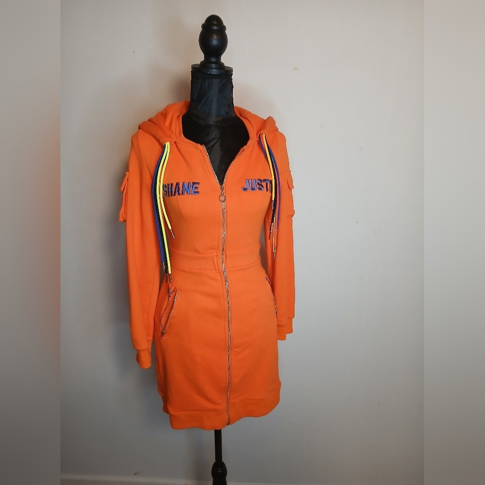 Orange Long Sleeve Dress with Sporty Zip-Up Design